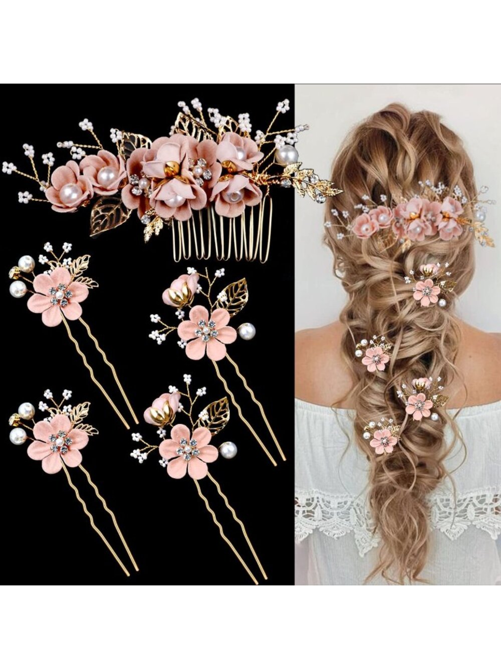 Women's Blossom Pink 1 Rhinestone Bridesmaids Crystal Jewellery Pearl Hair Clip